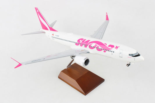 SKYMARKS SWOOP 737MAX8 1/100 W/WOOD STAND & GEAR