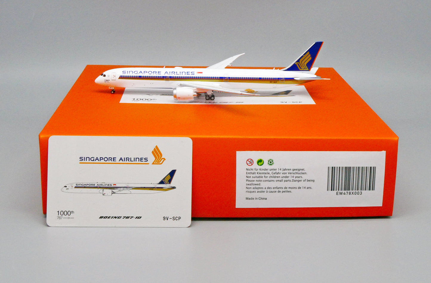 1:400 JC Wings Singapore Airlines Boeing 787-10 "1,000 Sticker" 9V-SCP EW478X003