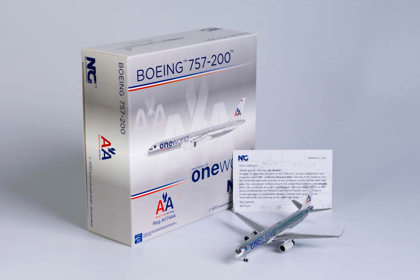 1:400 NG Models American Airlines Boeing 757-200/w "One World; Chrome livery" N174AA NG53178