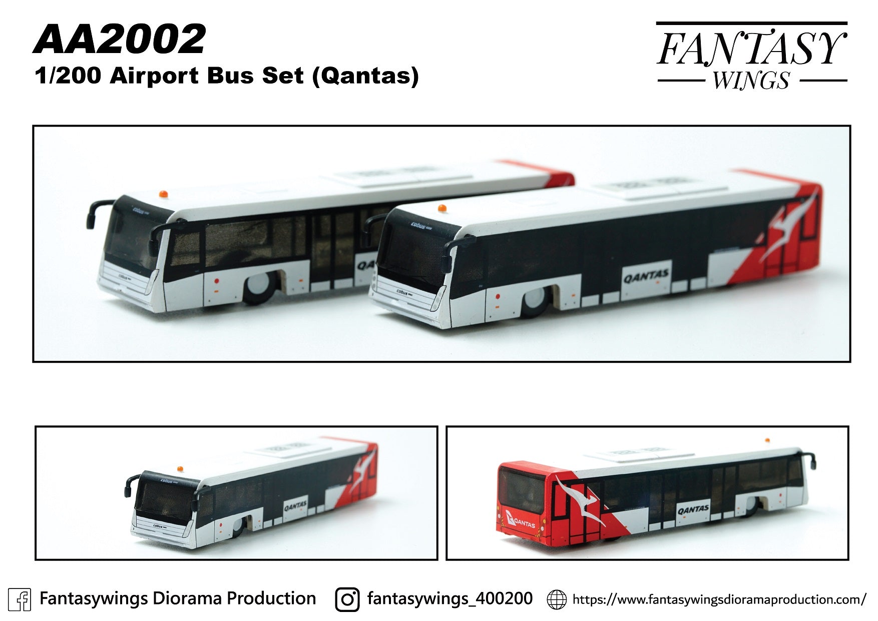 1:200 Fantasy Wings Airport Bus Set AA2002 (Qantas) Pack of