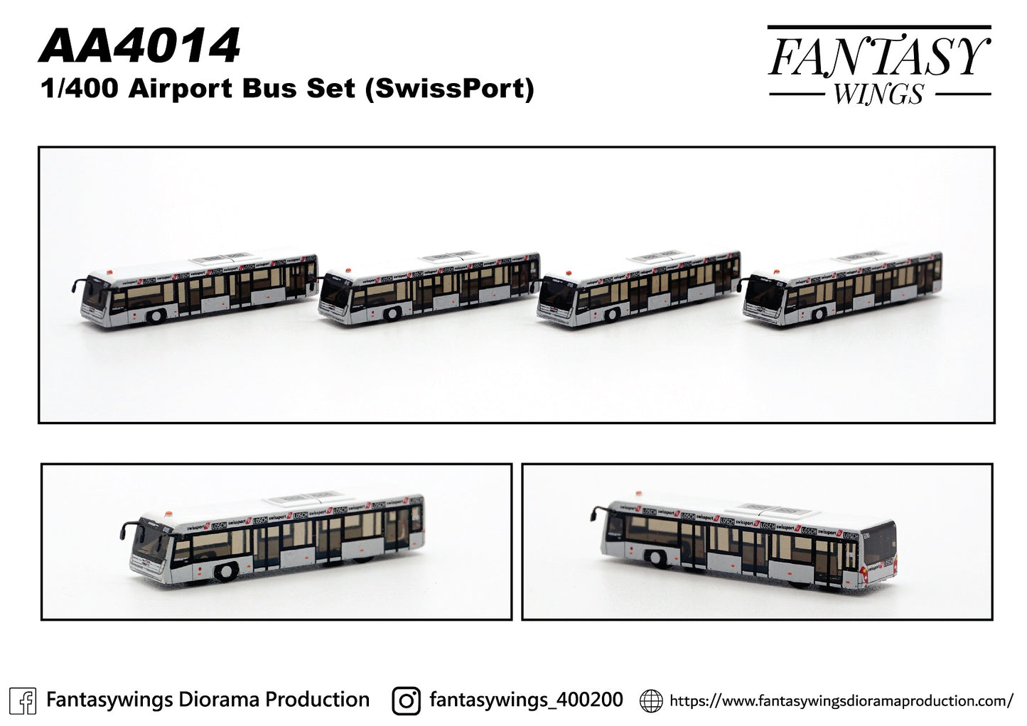 1:400 Fantasy Wings Airport Bus Set AA4014 (Swissport) Pack of 4