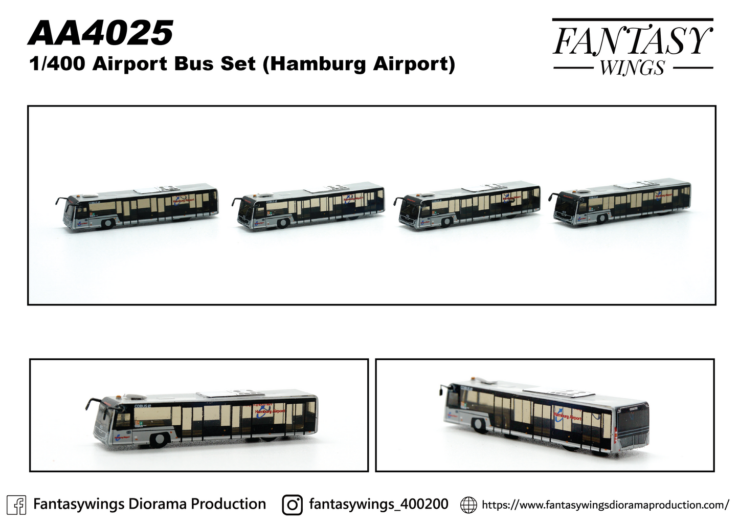 1:400 Fantasy Wings Airport Bus Set AA4025 (Hamburg) Pack of 4